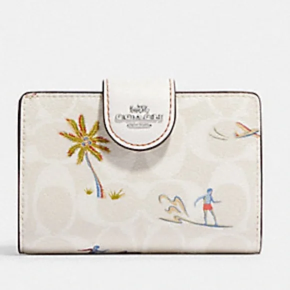 🌴 Brand 🆕 Coach MEDIUM CORNER ZIP WALLET IN SIGNATURE CANVAS WITH HULA PRINT🌴 - Picture 3 of 13